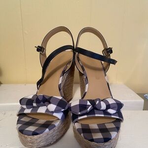 Michael Kors Navy and White Plaid Wedges